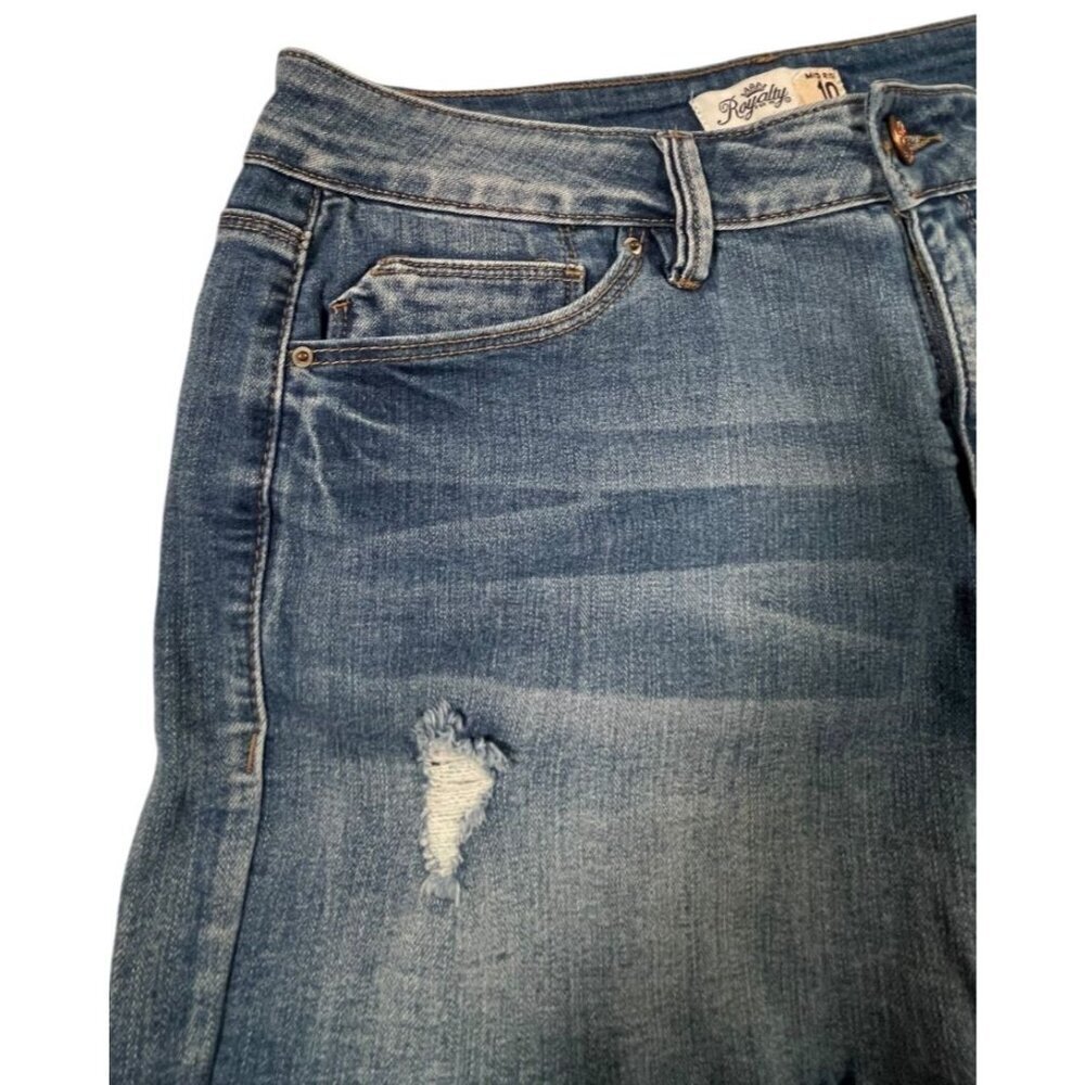 Royalty For Me Mid Rise Distressed Denim Shorts Size 10 Frayed Hem - Picture 5 of 11